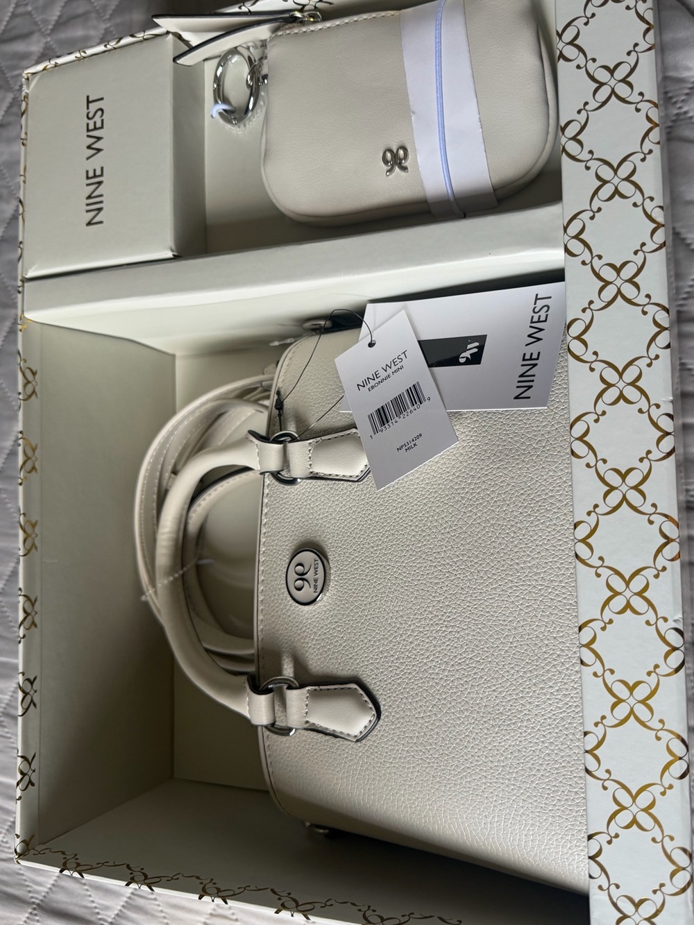 Nine West Off-White/ Cream Structured Satchel